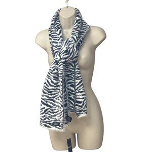 DKNY Fuzzy Animal Print Knit Scarf , Black/ White 12"x67"
